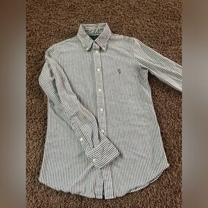 Kids Boys Ralph Lauren Knit Oxford Striped Long Sleeve Button Up Size Medium